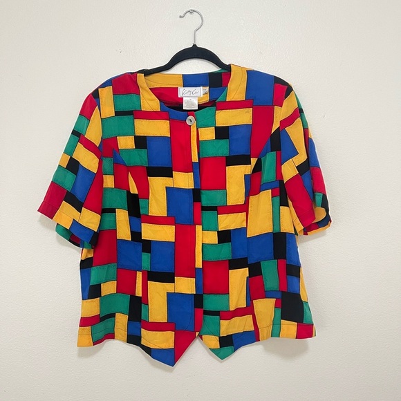 Vintage Tops - 🤍 Vintage Kathy Che abstract color block button down shirt